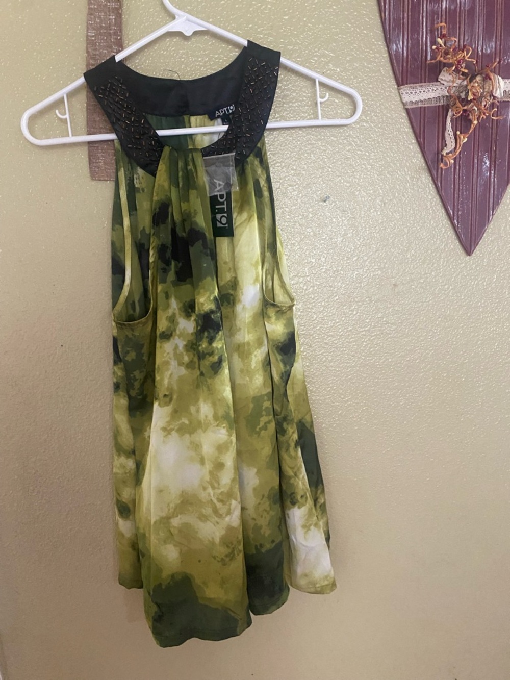 Apt. 9 Olive Green Tie-Dye Halter  with Black Beaded Collar NWT